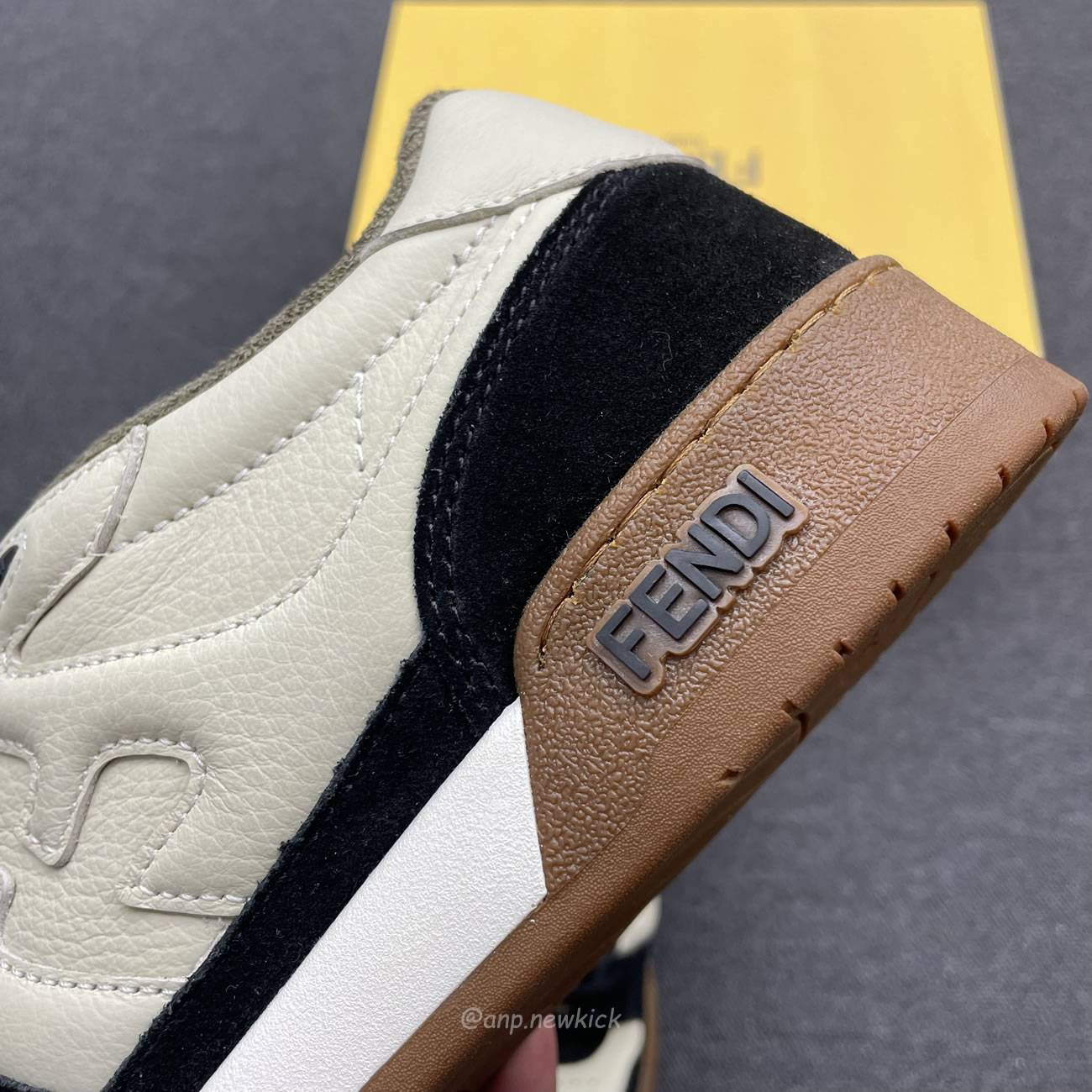 Fendi Match Cream Black White Suede And Leather Low Top Sneakers (10) - newkick.org